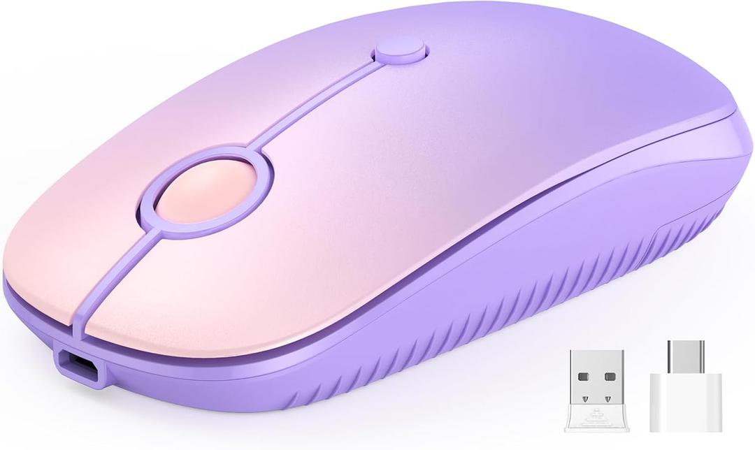 VssoPlor Type C Wireless Mouse, USB C MacBook Wireless Mouse Dual Mode 2.4G Cordless Mice with Nano USB and Type C Receiver Compatible with PC, Laptop, MacBook, iPad-Gradient Purple