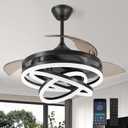 TXCSLY Retractable Ceiling Fan, 42 Inch Chandelier Ceiling Fans with Light, Modern Fandelier Ceiling Fan for Bedroom Living Room Dinning Room, Reverse Motor, 3 Color Temperature, 6 Wind Speed-Black
