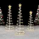 JOIEDOMI 3 Pack Spiral Christmas Tree Lights, 218 LED Outdoor Lighted Tree with Star Topper & Stakes, Christmas Decorations for Yard Porch Patio Garden Holiday Xmas Eve Night Décor, Warm White