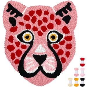 Preboun Leopard Punch Needle Kit, Punch Needle Embroidery Kit for Beginners Adults, 11.8''x11.8'' Punch Needle Set Including Yarns Tools, DIY Punch Needle Kit for Wall Decorations and Seat Cushions