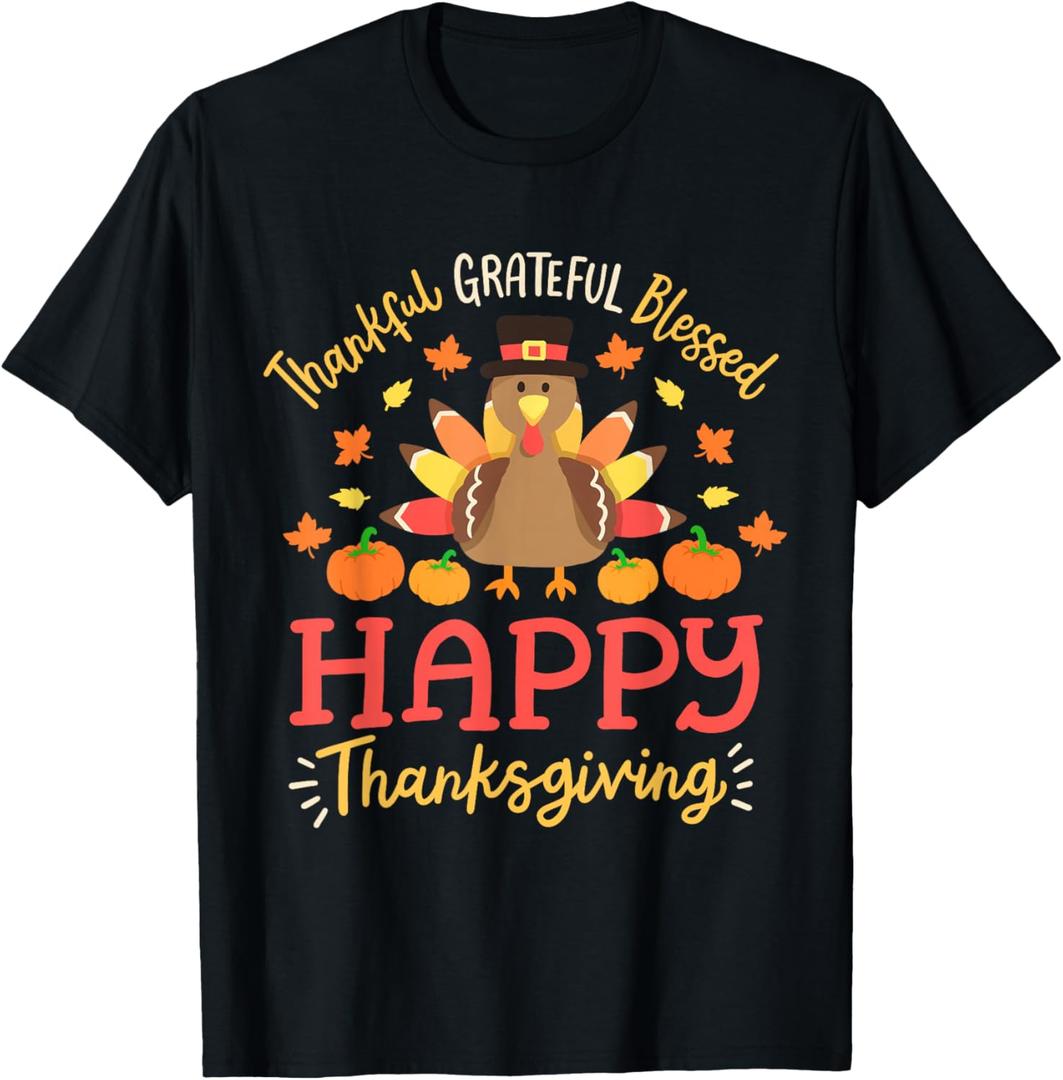 Thankful Grateful Blessed Happy Thanksgiving Turkey Gobble T-Shirt, S