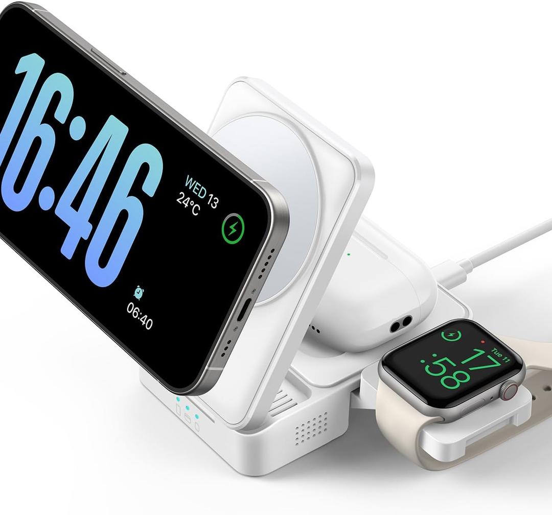 Lamicall Wireless Charging Station for MagSafe - 3 in 1 Wireless Foldable Charger Stand for Apple Multiple Devices for iPhone 17 16 15 14 13 Pro Max Air, Apple Watch Ultra 11 10 SE, Airpods 4 Pro 3 (Snow White)