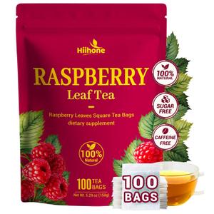 Raspberry Leaf Tea - 100 Teabags, Caffeine-Free, Mild & Herbal Taste (EXP 09/22/27)