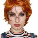 ALLAURA Evil Killer Doll Wig Orange Halloween Wig Includes Scar Tattoos Anime Cosplay Halloween Costume