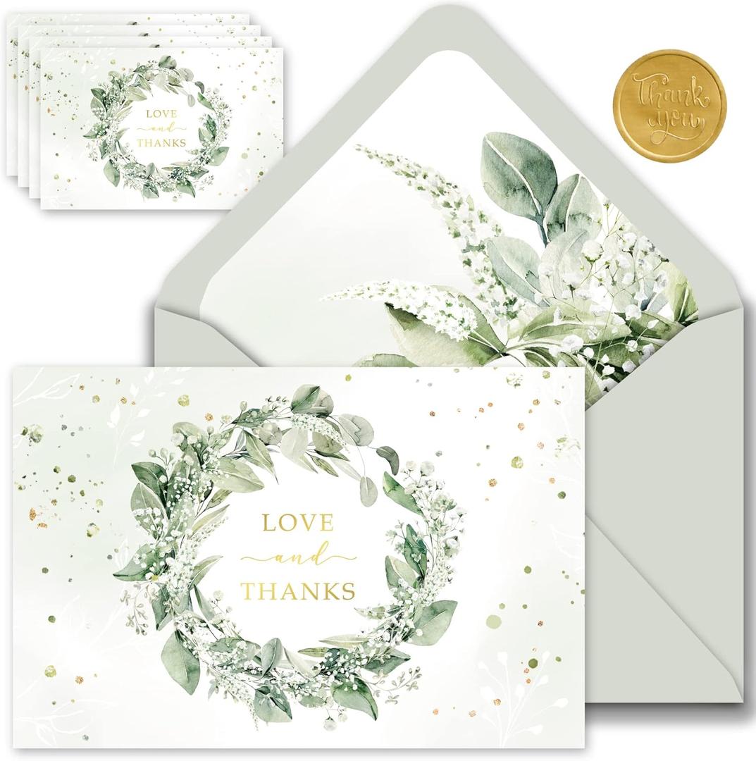 Gooji 4x6 Greenery Thank You Cards with Envelopes (Bulk 20-Pack) Bridal Shower Thank You Cards with Envelopes | Birthday Party, Baby Shower, Weddings, Greeting, Blank Notes, Small Business
