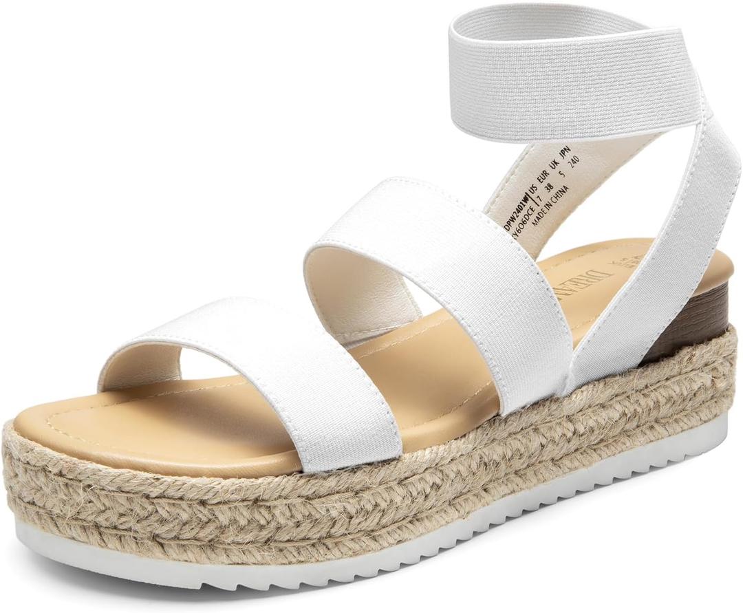 DREAM PAIRS Strappy Espadrille Platform Wedge Sandals for Women Dressy Summer, Comfortable Open Toe Sandals with Cushioned Insole and Ankle Strap Buckle (8.5, White)
