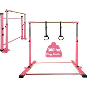 Gymnastic Kip Bar,Kids Girls Junior Ages 3-15,3' to 5' Adjustable Height,Home Gym Equipment,Home Training,1-4 Levels,260lbs Weight Capacity (PINK)