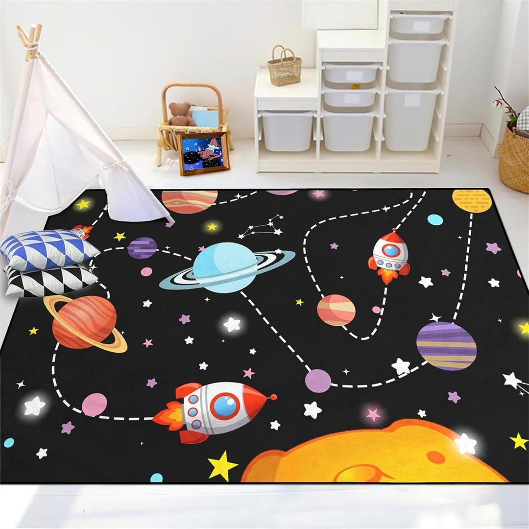 Galaxy Starry Area Rug - Space Rug for Kids Room Solar System Galaxy Planets Carpet for Boys Bedroo Planet Print Carpet for Kids Bedroom Playroom Decor,5'7' (Multi-248)
