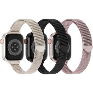 3 Pack Slim Metal Loop Compatible with Apple Watch Band 42mm 41mm 40mm 38mm 46mm 45mm 44mm 49mm Women Men, Thin Stainless Steel Magnetic Strap for iWatch Bands Series 11 10 9 8 SE 7 6 5 4 3 Ultra