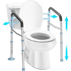 OasisSpace Stand Alone Toilet Safety Rail - Heavy Duty Medical Toilet Safety Frame for Elderly, Handicap and Disabled - Adjustable Bathroom Toilet Handrails, Width Adjustable Design, Fit Any Toilet