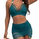 Blooming Jelly Womens High Wasited Bikini Sets Tummy Control Swimsuits Curvy Mesh Swim Skirt, Large