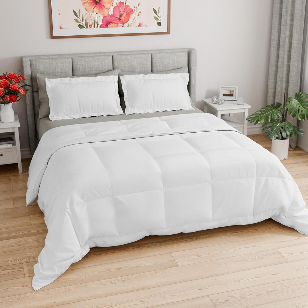King Comforter Set - 3 Piece Bed Set for All Seasons - 1 Soft Quilted Comforter with Corner Tabs & 2 Pillow Shams - Comfy, Cozy & Breathable - Premium Down Duvet Insert - Oeko-TEX - King Size, White