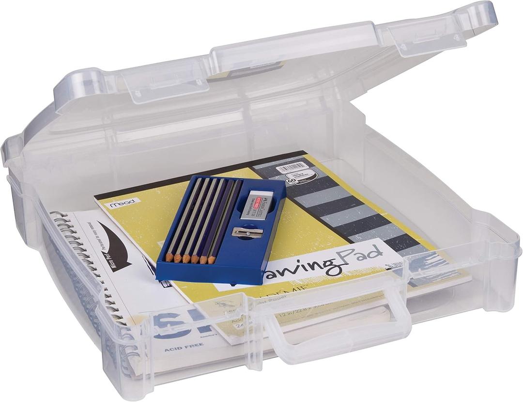 ArtBin 6913AB Portable Art & Craft Organizer with Handle, Holds Up to 12" x 12" Paper, [1] Plastic Storage Case, Clear