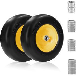 2PC 13x5.00-6 flat free tire and wheel, Universal 3/4" Bearings & Extra 5/8" Bearings, lawn mower tires, 350lbs Load Capacity, front tires for zero turn mowers Adjustable Center Hub (3.2" to 5.1").
