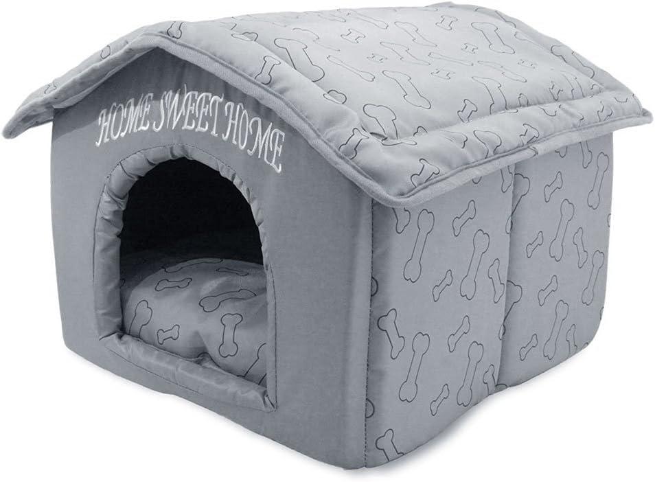 Best Pet Supplies Cat Bed for Indoor Cat, Domed Tent House with Removable Pillow, Covered Cat Cave for Small Dog, Puppies and All Breeds of Cats - Silver w/ Bones, 16 x 16 x H:14"
