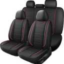 HChengkikz Car Seat Covers, Quilting Leather Seat Covers Full Set, Waterproof Faux Leather Automotive Seat Covers for Cars, Universal Car Seat Protectors Fit for Suvs, Trucks, Airbag Compatible (Complete Set (Front + Rear), N4 Black+Red)