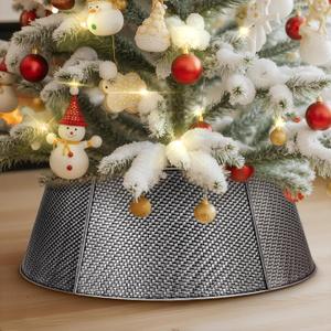 Lanpn Metal Christmas Tree Collar 20 inch, Christmas Tree Ring Collar for Small Mini Pencil Xmas Stand Cover Real Artificial Trees Indoor Outdoor Decoration (Silver, Twill Weave)