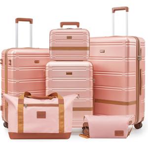 NEISIA Luggage Sets, Suitcase with Spinner Wheels, PC+ABS Hardshell Travel Luggage Set with TSA Locks,Lightweight Rolling Luggage，Carry on suitcase with YKK Zippers, 6 piece sets （14/20/24/28/DB/TB)