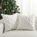 Lewondr Christmas Throw Pillow Cover 18x18, Set of 2 Super Soft Pillow Covers Velvet Christmas Tree Embroidery Decorative Throw Pillowcase for Living Room Bed Couch Sofa Car Home Decor, White