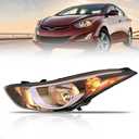 Headlight Assembly for 2014 2015 2016 Hyundai Elantra, (All Bulbs Included) Left Driver Side Halogen Headlamp Assembly With Clear Lens Black Housing Amber Reflector, 921013Y500