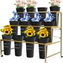 Flower Display Stand with Buckets,3-Tier Flower Stand,Heavy Duty flower stand display for Indoor Flower Bar,Flower Shop,Outdoor Flower Pop-Up Events flower holder (Black)