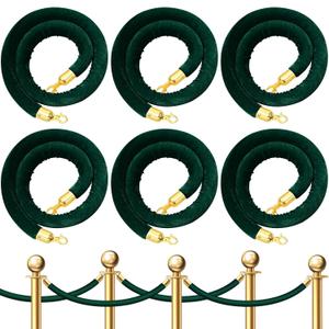 Fumete 6 Pieces Velvet Stanchion Rope Bulk 4 Feet Party Crowd Control Barrier Safety Velvet Rope with Gold Hook for Movie Theater Opening, Hotel, Carpet, Not Include Stanchion Post (Dark Green)