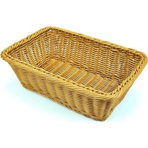 12" Poly Wicker Bread Basket, Hand Woven Food Storage Room Organizer, Fruits, Vegetables and Snacks Tabletop Food Serving Basket, Restaurant, Hotel Service, Brown (12 x 8 x 4 inches, Pack of 1)