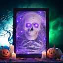 Halloween Wall Decor Indoor, Skulls Halloween Decor, Light Up Wall Skull Gothic Decorations Spooky Head Hand Ghostly Gauze Purple Lights Glow Indoor Decoration Home Horror Wall Table Art Party Favor