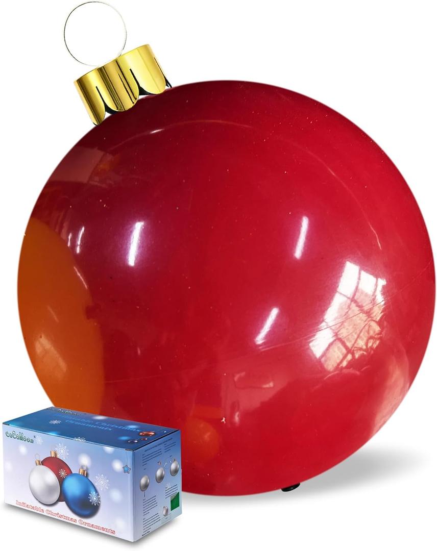 Inflatable Christmas Ornaments, 25" Oversized Outdoor Christmas Ball Ornaments, Holiday Yard Christmas Tree Decorations, Indoor and Outdoor Decoration Balls (25 inch, Coral Red)