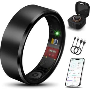 Smart Health Ring for Women Men Fitness Tracker with Heart Rate, Blood Oxygen, Blood Pressure, Sleep Monitoring, Step Counting, IP68 Waterproof for iOS and Android, No APP Fee, Charcoal 9