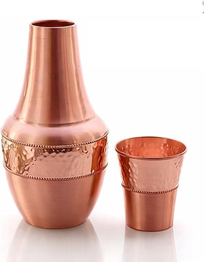 Pure Copper Water Carafe with Tumbler  1.4L (47.3 oz) Bedside Copper Flask for Drinking Water, Ayurveda Health Benefits