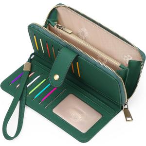 GAEKEAO Wallet for Women Clutch RFID Blocking Wristlet Leather Purse Large Capacity Credit Card Holder with Grip Hand Strap