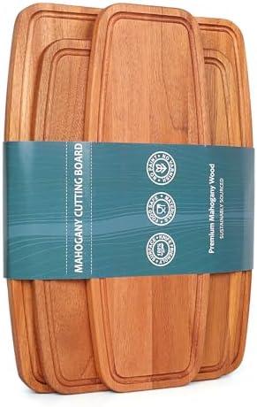 Wood Cutting Boards Set of 3 for Kitchen,with Deep Juice Grooves Durable Wooden Chopping Board for Kitchen for Meat, Vegetables and Fruits Perfect Kitchen Gift for Home Cooks (3 Pcs)