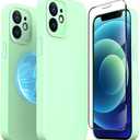 TZGZT Camera Protection for iPhone 12 Phone Case, [fits MagSafe Accessories] Magnetic Protective Cover with 2X Screen Protector, Women Case for iPhone 12, Silicone Green#1 2 Pack