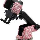 Bling Car Phone Mount Holder,Shiny Crystal Rhinestone Phone Stand for Women and Girls, Car Accessories for Windshield, Compatible with Most Cellphones (Pink)