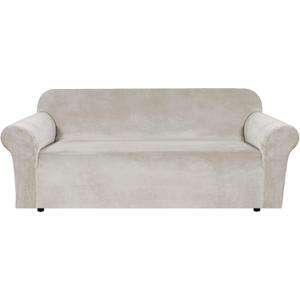 H.VERSAILTEX 1 Peice Stretch Velvet Sofa Covers for 3 Cushion Couch Covers Sofa Slipcovers Furniture Protector Soft, Crafted from Thick Comfy Rich Velour (Sofa 72"-90", Oatmeal)