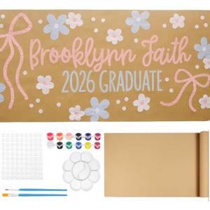 Feifeiya 35" x 472" Brown Paper Roll with Painting Tools Sets Kraft Wrapping Paper Large Blank Brown Banner Poster for Painting Gift Bulletin Board Art Bouquet Flower Packing Moving Shipping Business