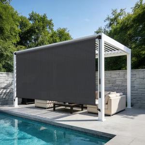 HENG FENG Outdoor Roller Shade 8' W x 6' H, 95% UV Block Cordless with Splicing Design Exterior Patio Shades with Wand for Porch & Gazebo, UV Block & Weather Resistant Graphite Grey