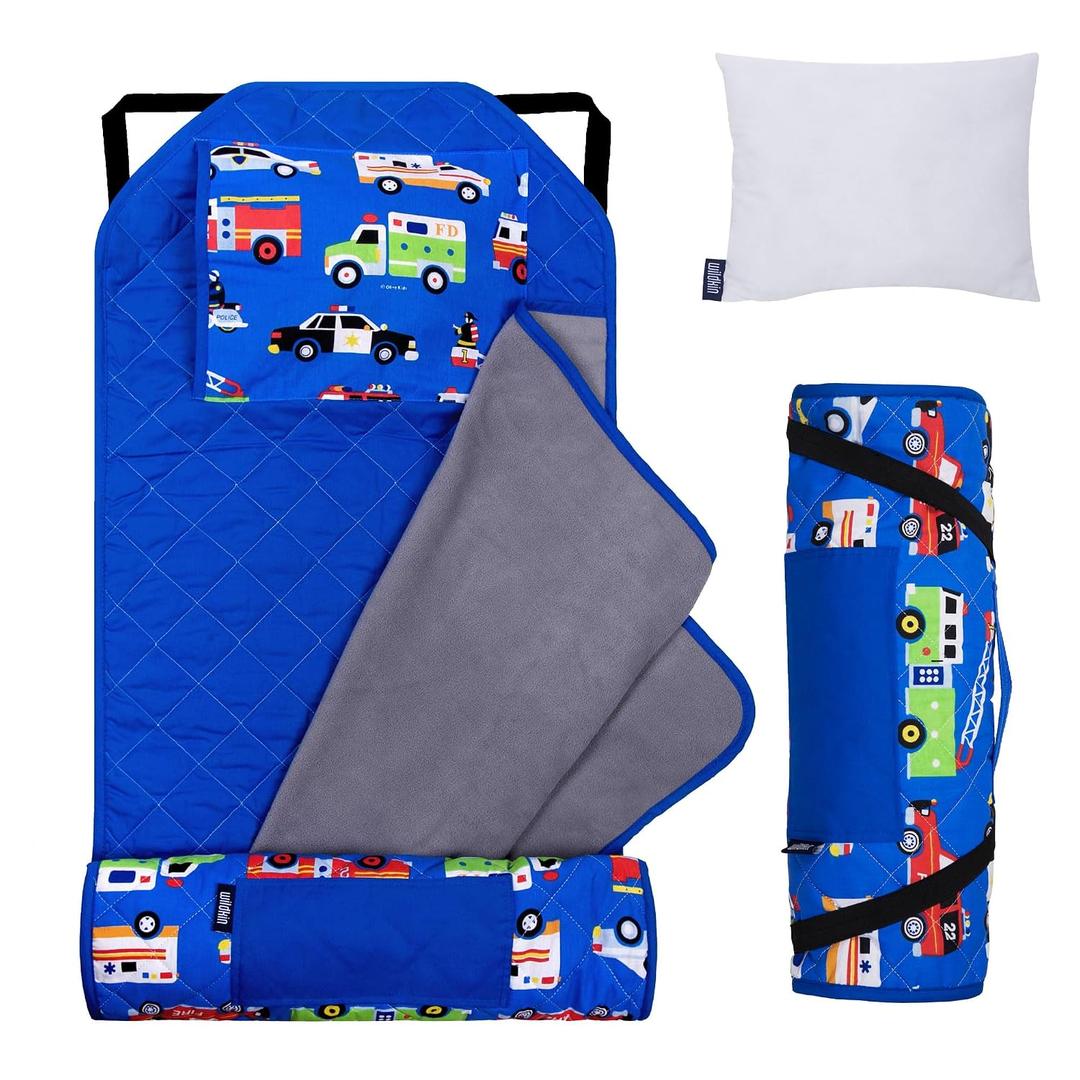 Wildkin Modern Nap Mat with Pillow and Blanket for Boys - Heroes Removable pillow, 49.5 x 20 in. mat plus 40 x 31 in. blanket, can attach to a cot, machine washable mat, preschool ready