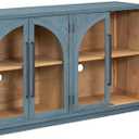 WYMCHMSX Large Storage Sideboard with Glass Doors with Adjustable Shelves 4-Door Arched Cabinet,Kitchen Dining Room Living Room