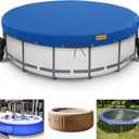 7Ft Round Pool Cover for Swimming Pools with Tie-Down Ropes and Sandbags Increase Stability, Waterproof and Dustproof, Blue