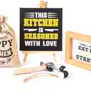 Rustic Farmhouse Kitchen Decor Set - 5-Piece Wooden Signs with Funny & Inspirational Quotes, Free-Standing Shelf & Tabletop Decor for Counter, Dining Room, Cafe - Housewarming Gift for Chef, Home