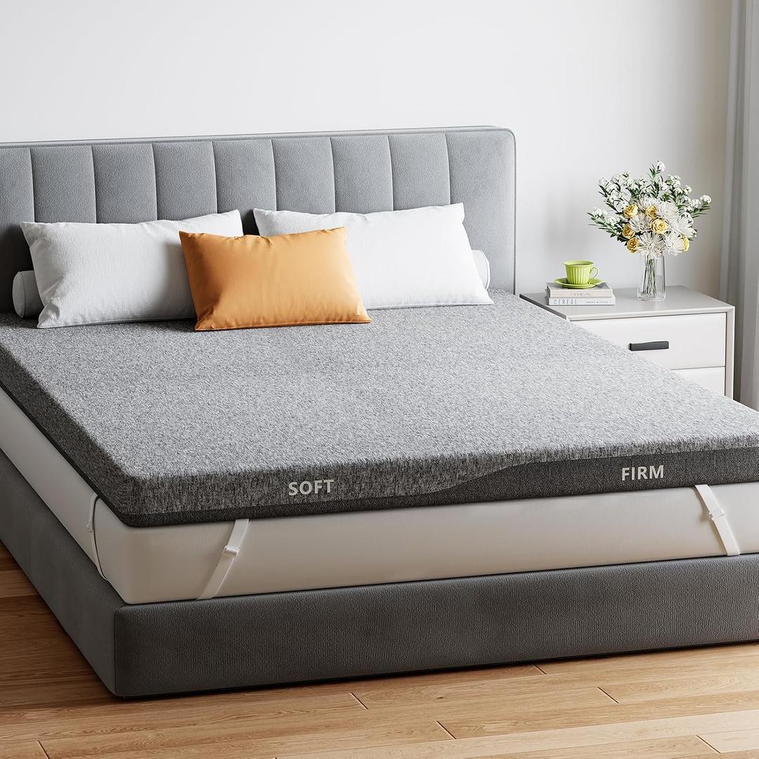 PERLECARE Dual Firmness Mattress Topper Full Size, 3 Inch Split Full Mattress Topper- Dual Zone Soft and Firm for Pressure Relief & Back Pain, Non-Slip & Removable, CertiPUR-US Certified