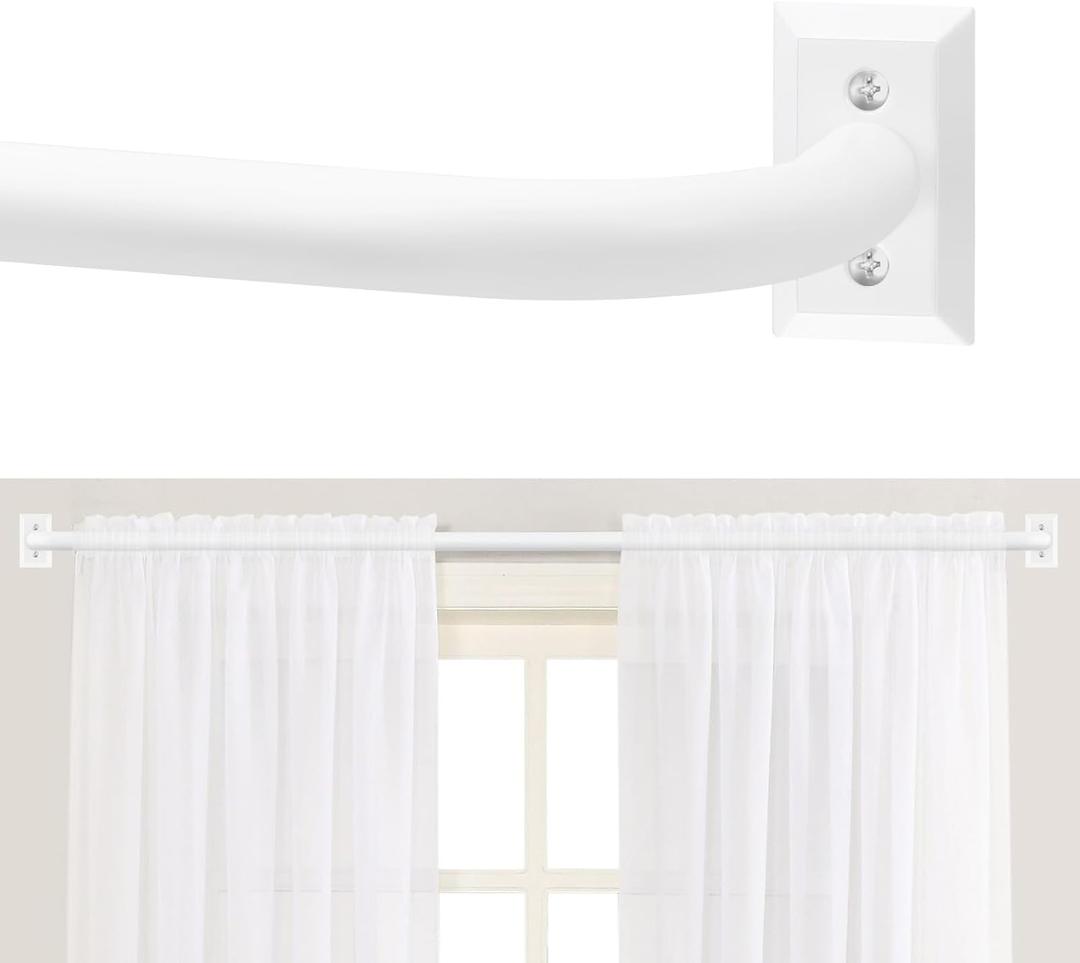 TANGWIN White Wrap Around Curtain Rods 72 to 144 Inch:Blackout Heavy Duty Adjustable Window Curtain Rod for Bedroom Kitchen,Modern Decorative Curved French Metal Single Drapery Rods Easy Install,White