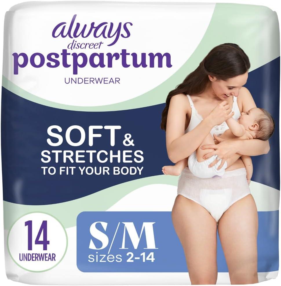 Always Discreet Postpartum and Adult Incontinence Underwear for Women, Size S/M, Maximum Protection, 14 CT