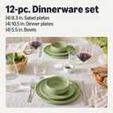 Amazon Basics Glazed Stoneware Dinnerware, 12-Piece Set, 4 Full Place Settings, Microwave and Dishwasher-Safe, Olive
