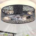 COCOSTAR Caged Ceiling Fan with Light Flush Mount Farmhouse Black Fandelier, 20 Inches