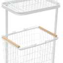 Large Laundry Baskets, Dirty Clothes Hamper with Wheels,Rolling Wire Laundry Basket Organize,2 Removable Wire Storage Metal Clothes Hamper Organizer for Laund Room, Bathroom, Bedroom, Dorm, White