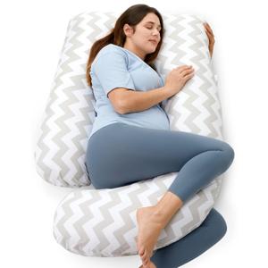 Momcozy U Shaped Pregnancy Pillows with Cotton Removable Cover, 57 Inch Maternity Pillow Full Body Support, Must Have for Pregnant Women, Geometric Pattern