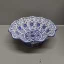 9.4in Blue and White Ceramic Fruit Bowl, Porcelain Decoration Bowl, Fruit Serving Plate,Storage Bowl,Decorative Pedestal Bowl for Table Countertop,Kitchen Island Centerpiece, Home Dining Dcor